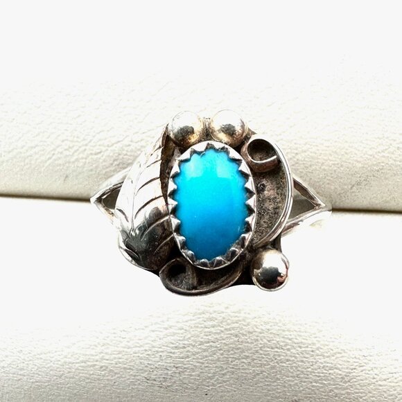 Vintage Native American Blue Turquoise Sterling Silver Ring Size 9 - Picture 1 of 2